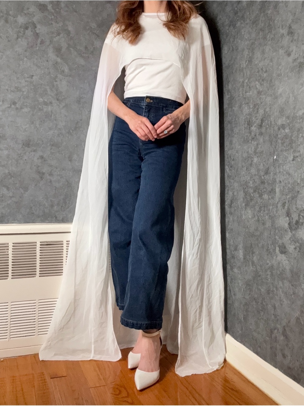 ✨ Floor-Length Sheer Bridal Cape — Ivory, One Size Fits All ✨